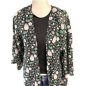 My Neighbor Totoro Short Sleeve Kimono Fringe Floral Womens Size S Black